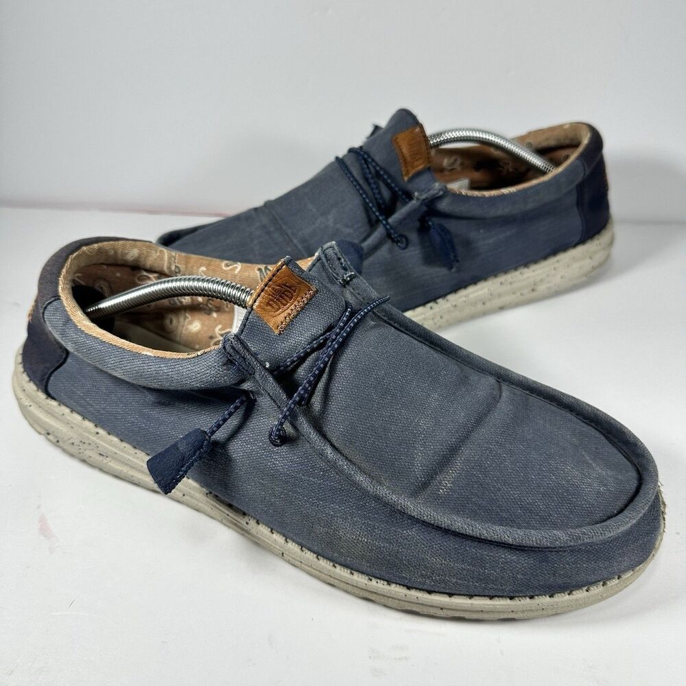 Hey Dude Wally Washed Canvas Navy Blue Men's Shoes Size M13 / EU 46 Loafers